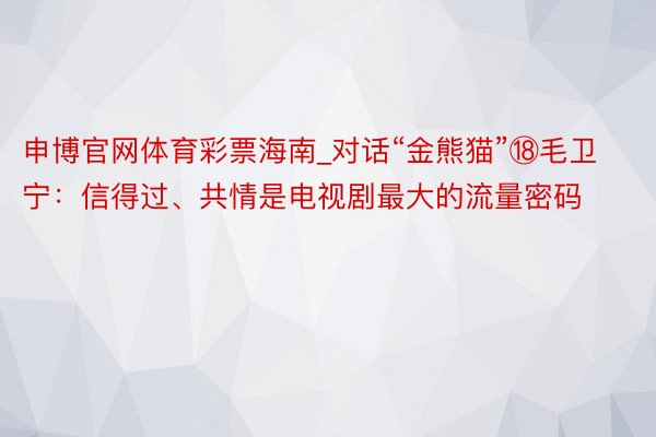 申博官网体育彩票海南_对话“金熊猫”⑱毛卫宁：信得过、共情是电视剧最大的流量密码